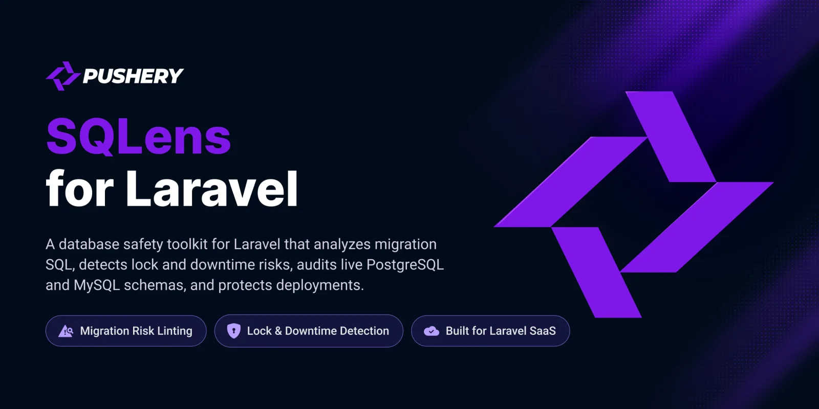 SQLens for Laravel — Database safety toolkit for Laravel on PostgreSQL and MySQL: lint pending migrations for lock and downtime risk, audit the live schema, and classify drift, security and deploy risk.